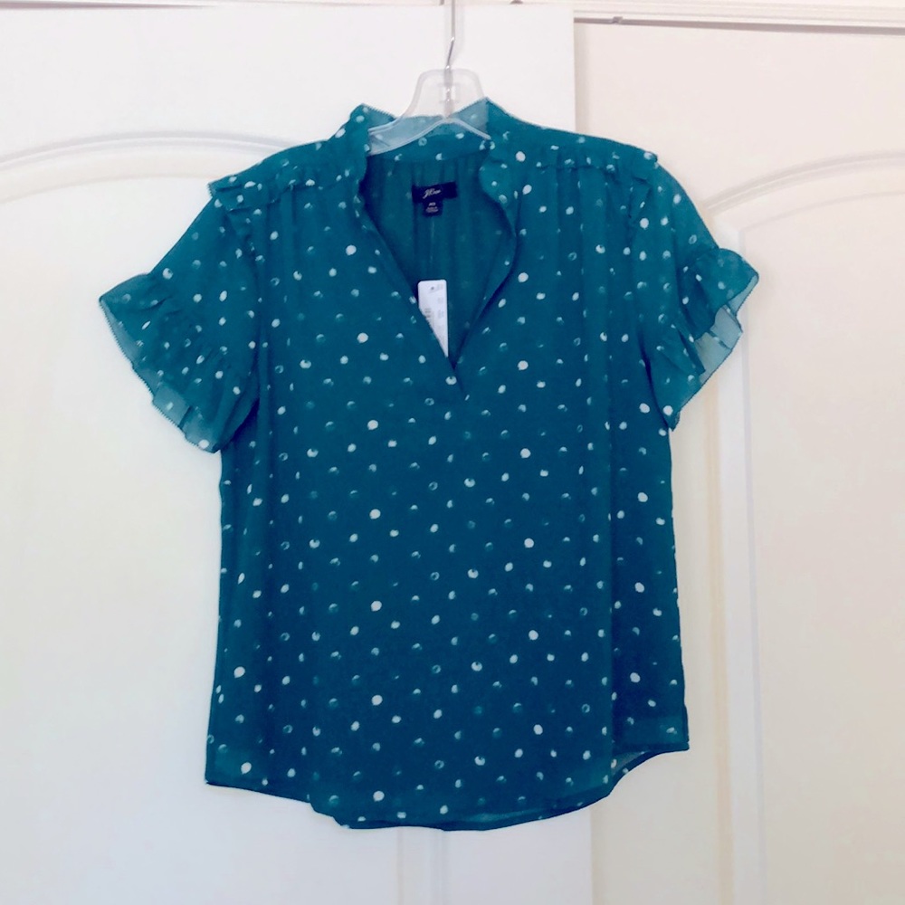 J. Crew Short-Sleeve Ruffle Top in Painted Dot NWT